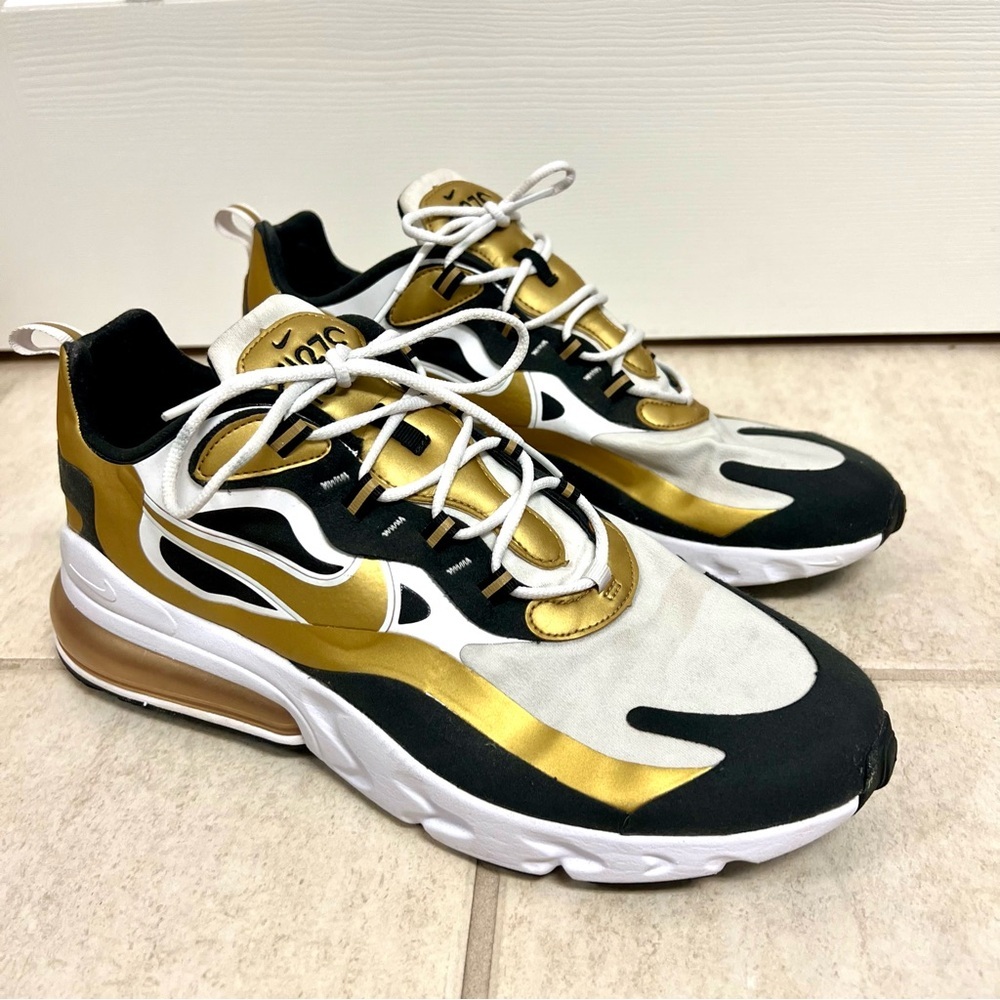 Nike Air Max 270 React Gold White Sneakers CW7298-100 Men’s size 12 - Picture 2 of 7